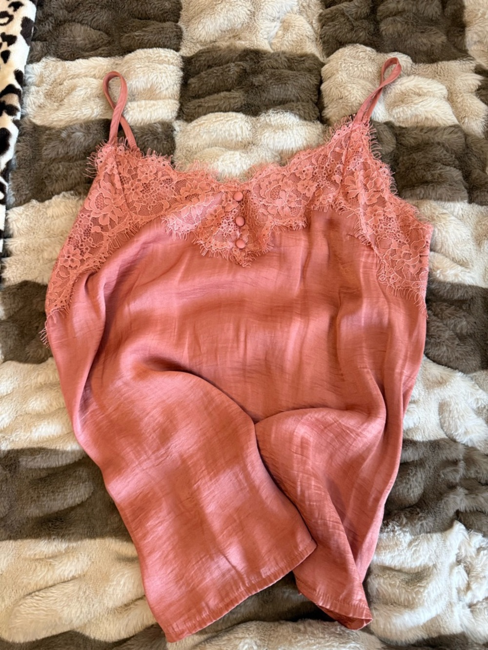 Dusty Rose Lace Trim Satin Cami